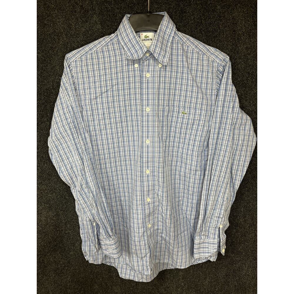 Vintage Lacoste shirt Mens Size 38 Plaid Cotton Long Sleeve Button Up Alligator